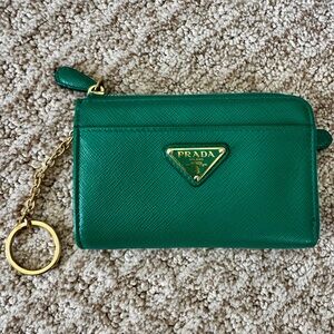 PRADA SAFFIANO LEATHER KEYCHAIN IN MANGO
